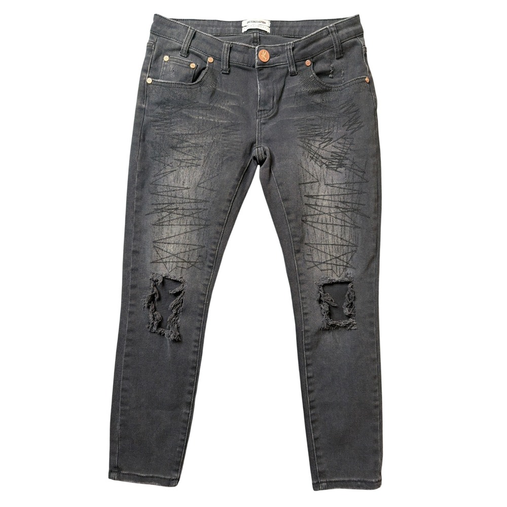 One Teaspoon Jeans Womens 28 Freebird II Faded Black Distressed Embroidered